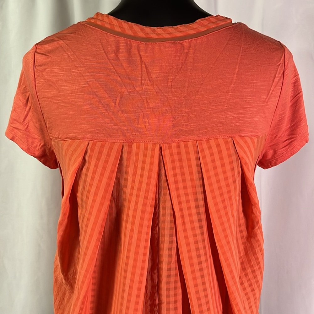 NWT Anthropologie Deletta Orange Gingham Mixed Media High Low Top - Picture 9 of 16